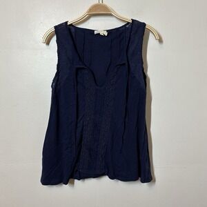 Anthropologie‎ Meadow Rue Tank Top Sleeveless Knit Blue Lace Crochet M Boho